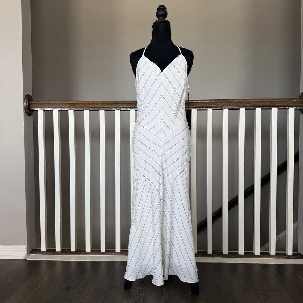 NWT WHITE HOUSE BLACK MARKET  Chevron Halter Midi Dress Sz 8 WHBM  Resort Euro